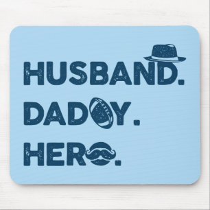 Husband. Daddy. Hero. Retro Graphic Mouse Pad