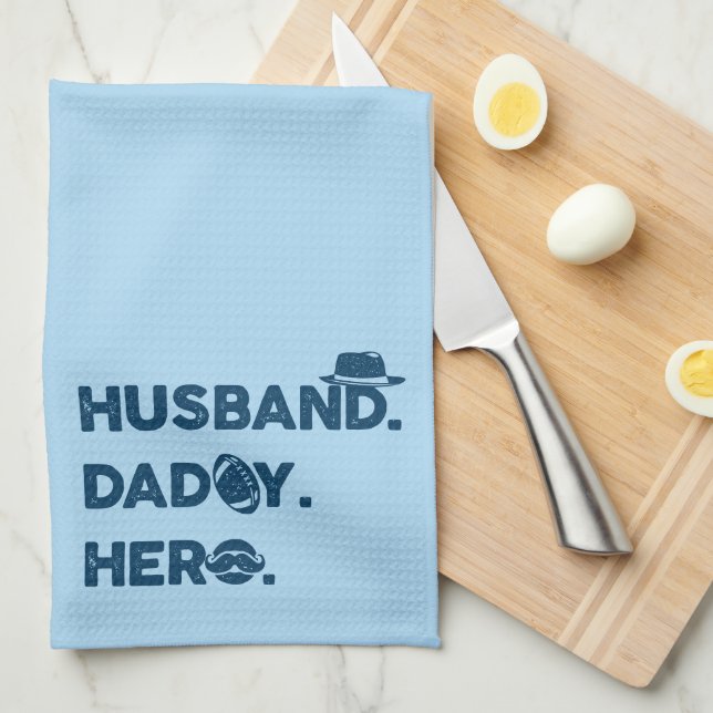 Husband. Daddy. Hero. Retro Graphic Tea Towel (Quarter Fold)