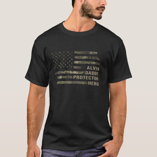 Husband Daddy Protector Hero Camo American Flag Al T-Shirt (Front)
