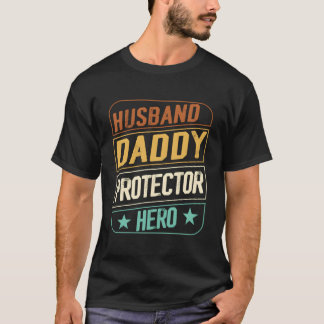 Husband Daddy Protector Hero Fathers Day Camo Amer T-Shirt