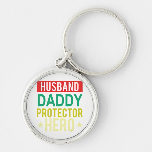 Husband Daddy Protector Hero Fathers Day Funny Gif Key Ring (Front)
