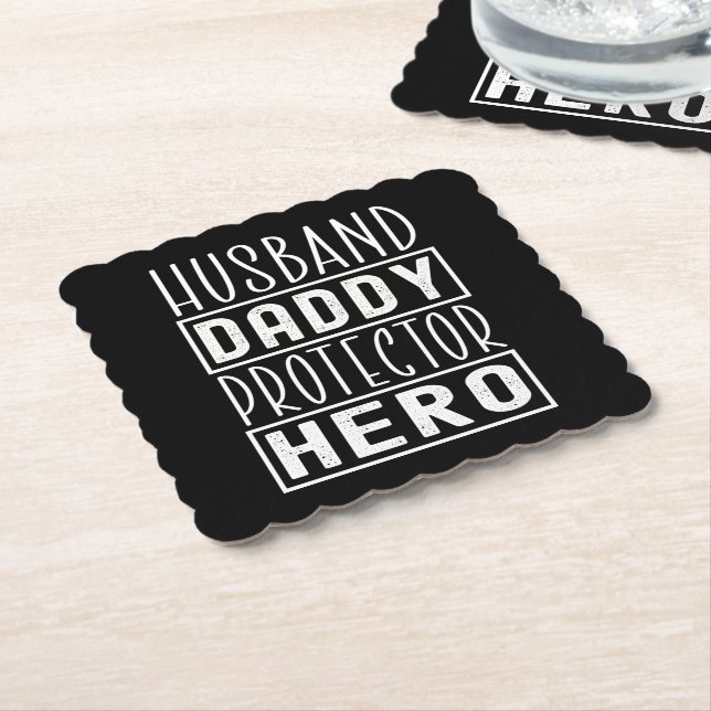 Husband Daddy Protector Hero Veteran Dad  Paper Coaster (Angled)