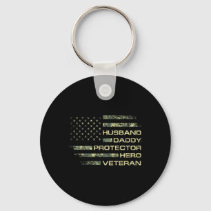 Husband Daddy Protector Hero Veteran Usa Flag Camo Key Ring