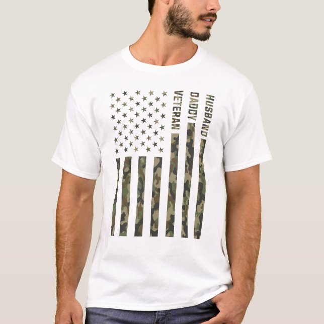 Husband Daddy Veteran Patriotic Fathers Day Gifts T-Shirt (Front)