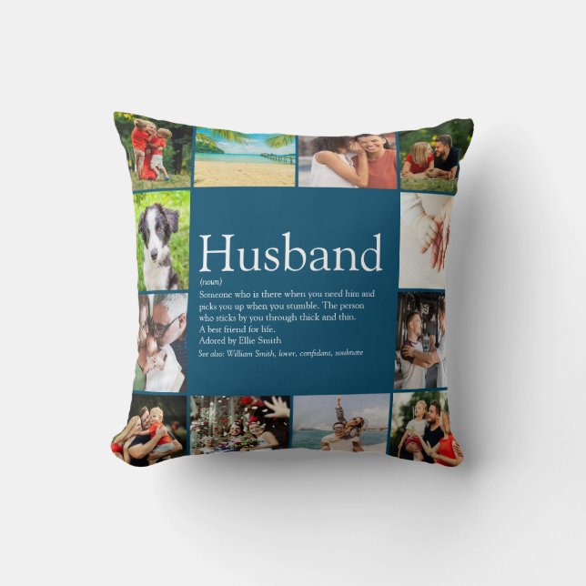 Husband Definition 12 Photo Fun Modern Blue Cushion (Front)