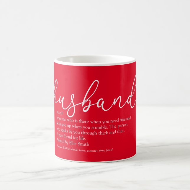 Husband Definition Cool Script Love Heart Red Coffee Mug (Center)