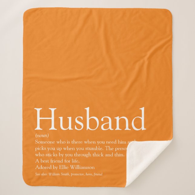 Husband Definition Modern Cool Fun Orange Sherpa Blanket (Front)