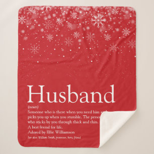 Husband Definition Quote Winter Snowflakes Red Sherpa Blanket