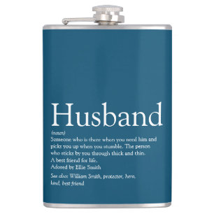 Husband Definition Saying Modern Cool Blue Hip Flask
