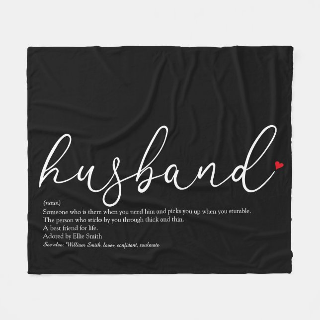 Husband Definition Script Love Heart Fleece Blanket (Front (Horizontal))