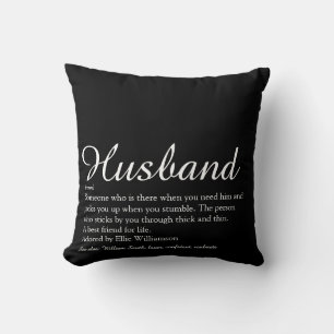Husband Definition Script Modern Black and White Cushion