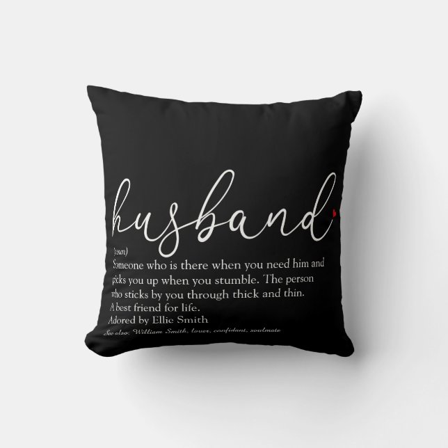 Husband Definition Script Red Love Heart Cushion (Front)