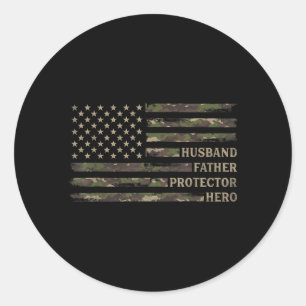 Husband Father Protector Hero Camo Usa Flag Classic Round Sticker