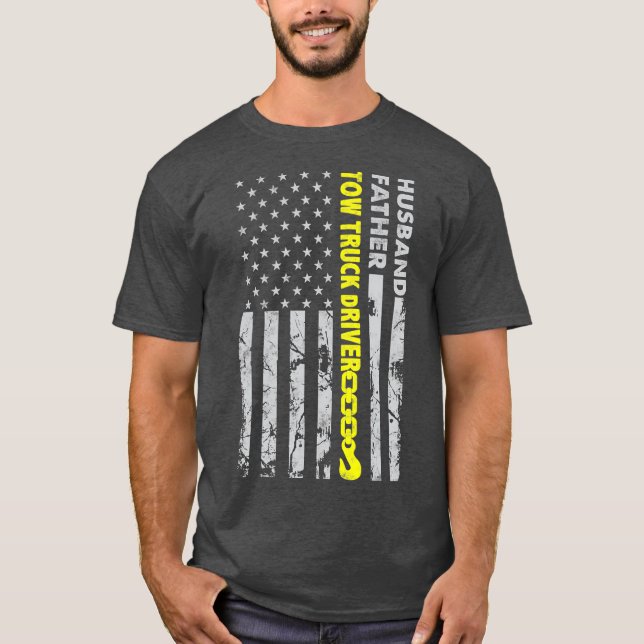 Husband Father Tow Truck Driver American flag T-Shirt (Front)