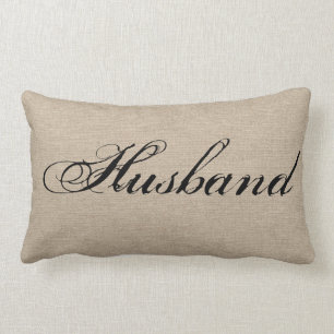 Husband faux linen burlap rustic chic jute wedding lumbar cushion