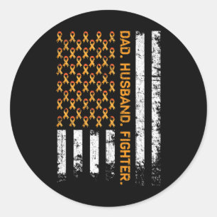 Husband Fighter Ribbon Usa Flag Leukaemia Awarenes Classic Round Sticker