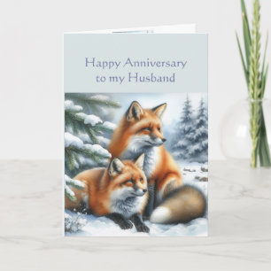 Husband Happy Anniversary Winter Fox Couple Card
