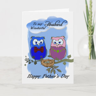 Husband / Happy Father's Day - Cartoon Owls Card