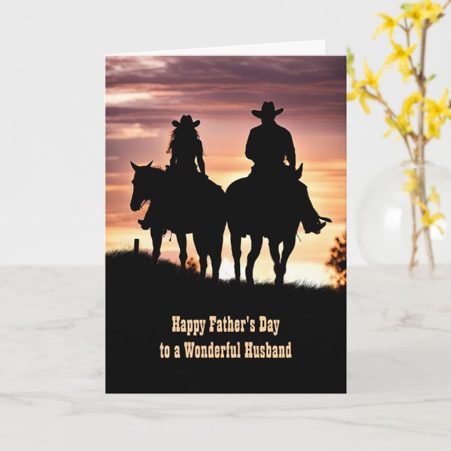 Husband Happy Fathers Day Cowboy and Cowgirl  Card (Yellow Flower)