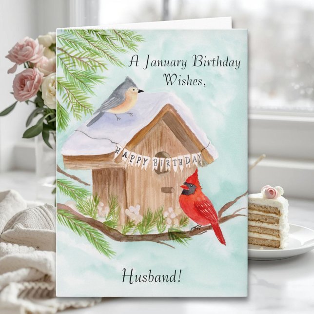 Husband  Happy January Birthday Birds Card (Creator Uploaded)