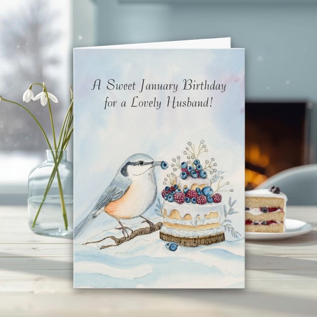 Husband Happy January Birthday Nuthatch  Card (Creator Uploaded)