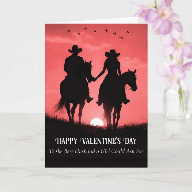 Husband Happy Valentines Day Country Western Card (Orchid)