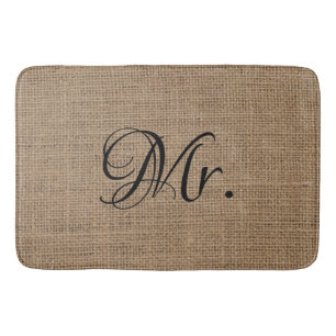 Husband His and Hers Mr and Mrs Bride Groom Burlap Bath Mat
