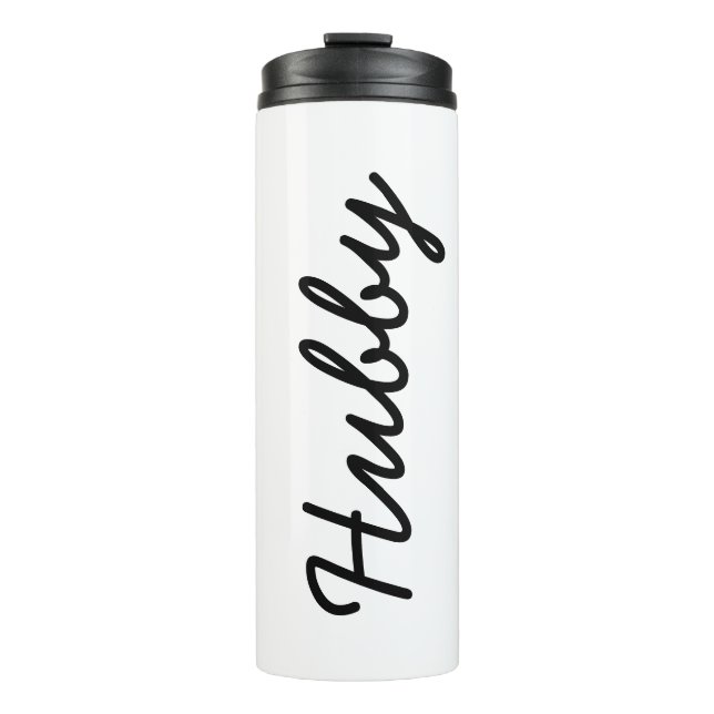 Husband Hubby Cool Trendy Black White Simple Thermal Tumbler (Front)