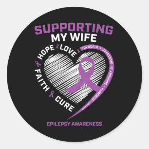 Husband I Wear Purple For My Wife Epilepsy Awarene Classic Round Sticker
