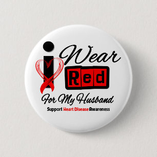 Husband - I Wear Red Ribbon Heart Disease 6 Cm Round Badge
