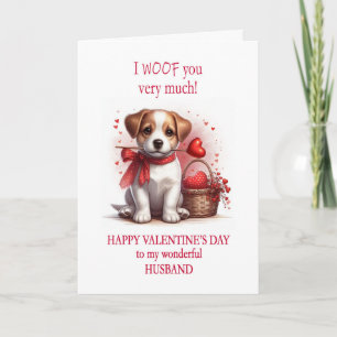 Husband I Woof You Valentine's Day Puppy Dog  Holiday Card