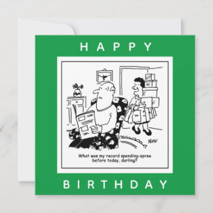 Husband in Shock at Wife's Spending Spree Cartoon Card