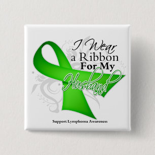 Husband Lime Green Ribbon - Lymphoma 15 Cm Square Badge