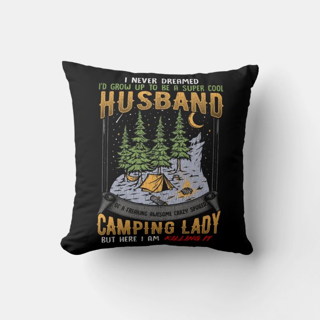 Husband of a Camping Lady Wife Dad Camper Cushion (Front)