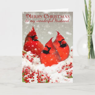 Husband, Oil Painted Red Cardinals In Winter Holiday Card