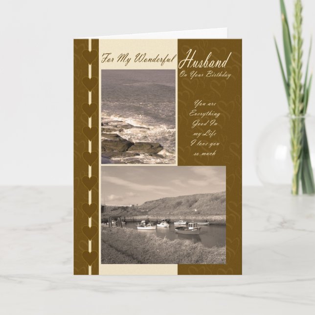 Husband On Your Birthday Coastal boats Card (Front)