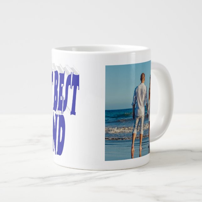 Husband Photo with blue text  Large Coffee Mug (Front Right)