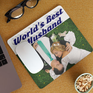 Husband Photo with dark blue text Mouse Pad