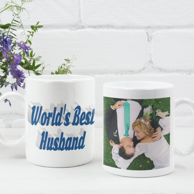 Husband Photo with sea blue text Coffee Mug (Creator Uploaded)