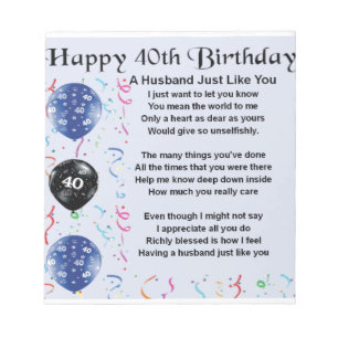 Husband Poem - 40th Birthday Notepad