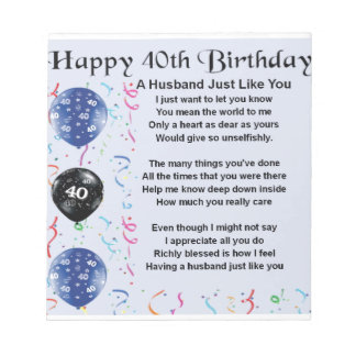 Husband Poem  -  40th Birthday Notepad
