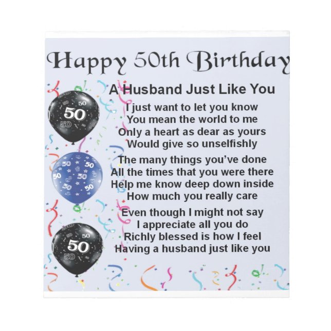 Husband Poem - 50th Birthday Notepad (Front)