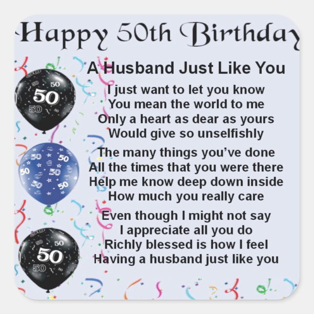 Husband Poem - 50th Birthday Square Sticker (Front)