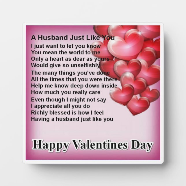 Husband Poem Plaque - Valentines Day  - Hearts 1 (Front)