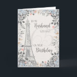 Husband Romantic 65th Birthday Eiffel Tower Card<br><div class="desc">Romantic card for husband's 65th birthday has a blue and grey floral border,  a sketch of the Eiffel Tower and a subtle 65 in the background. Designed by Simply Put by Robin; elements from The Hungry Jpeg.</div>