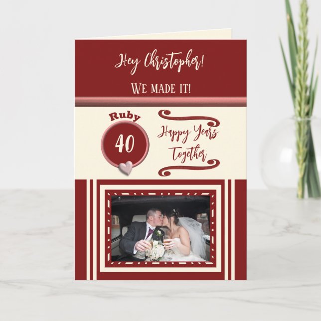 Husband ruby 40th anniversary burgundy photo card (Front)