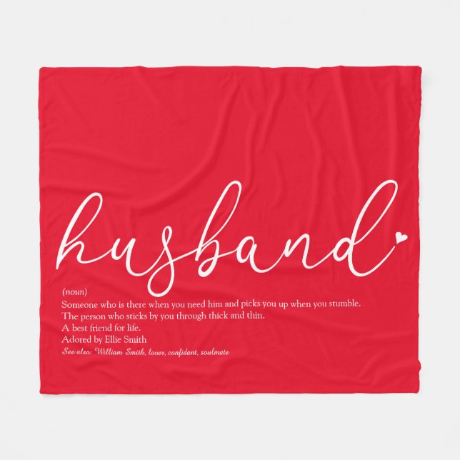 Husband Script Love Heart Definition Red Fleece Blanket (Front (Horizontal))