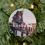 Husband | Sentimental Photo Keepsake Christmas Ceramic Ornament<br><div class="desc">Celebrate your love and the memories you’ve shared with our Husband Sentimental Photo Keepsake Christmas Ceramic Ornament. Perfect for honouring your bond, this custom ornament allows you to feature a favourite photo with your husband, making it an unforgettable holiday gift. Crafted from premium ceramic, it offers a lasting way to...</div>
