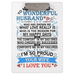 Husband To My Wonderful Husband Clipboard