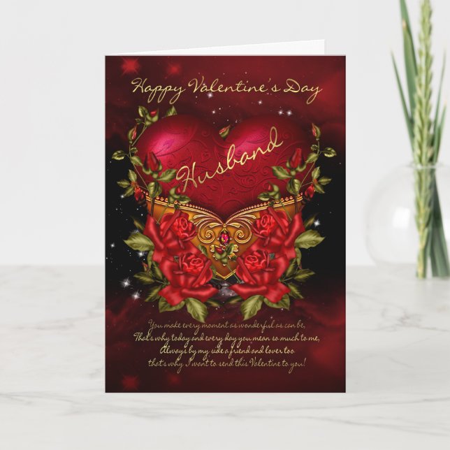 Husband, Valentine's Day Card With Heart And Roses (Front)
